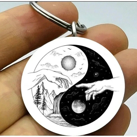 Moon Sun Yin Yang Art Hands Tough Hot Keychain - Picture 1 of 1